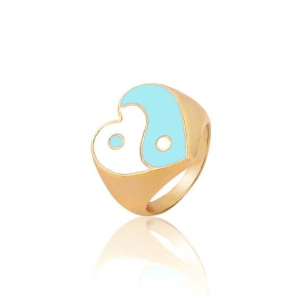 Large Blue Enamel Yin Yang Gold Statement Ring 26$